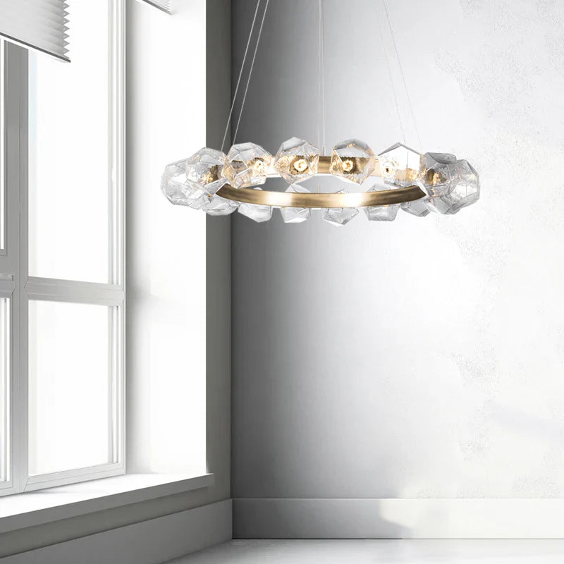Afralia™ Stone Design G4 LED Round Chandelier for Modern Foyer Lighting
