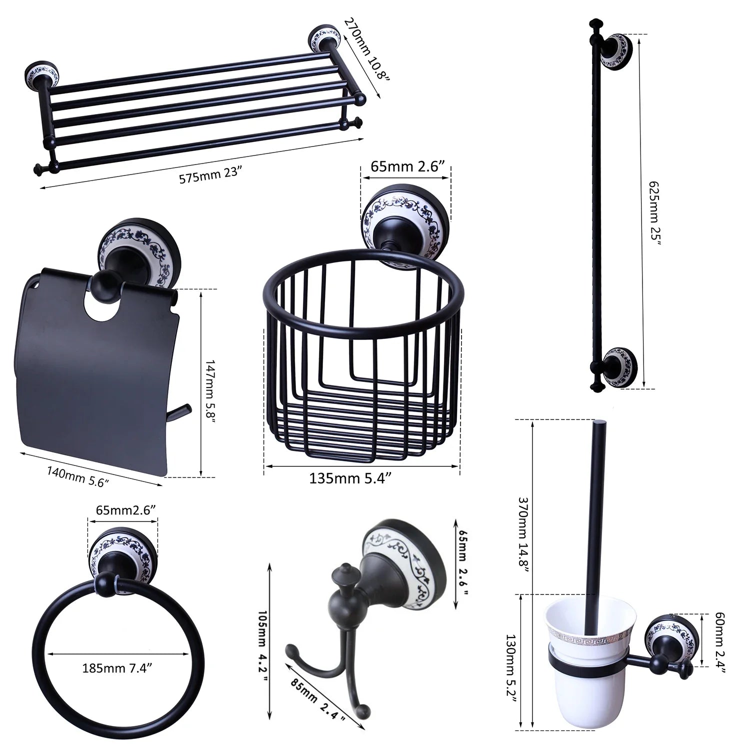 Afralia™ Matte Black Bathroom Accessories Set: Towel Ring, Paper Holder, Toilet Brush Holder, Cup