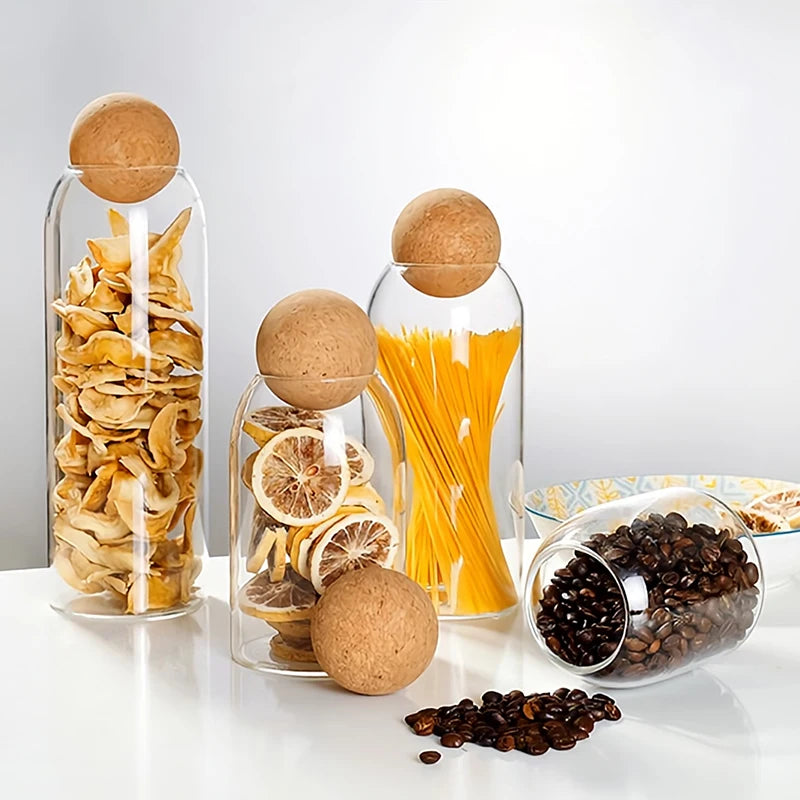 Elegant Glass Storage Jar with Ball Cork Lid | Versatile Container for Dried Foods and Snacks