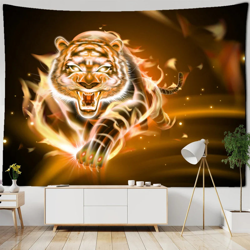 Psychedelic Tiger Tapestry Wall Hanging by Afralia™ - Witchcraft Animal Art for Hippie Home