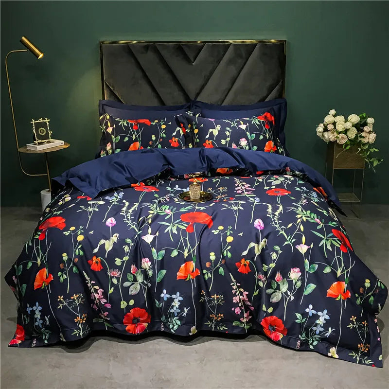 Afralia™ 1400TC Egyptian Cotton Bird Floral Bedding Set - Luxury 4Pcs