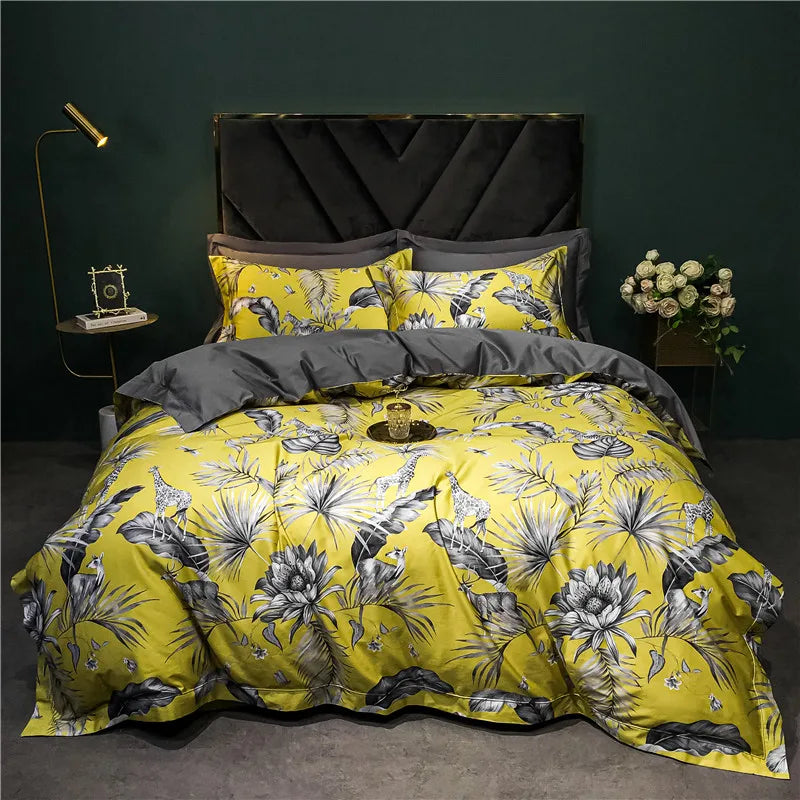 Afralia™ 1400TC Egyptian Cotton Bird Floral Bedding Set - Luxury 4Pcs