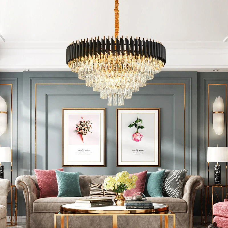 Afralia™ Crystal Black Clear LED Chandelier Lighting for Staircase Foyer