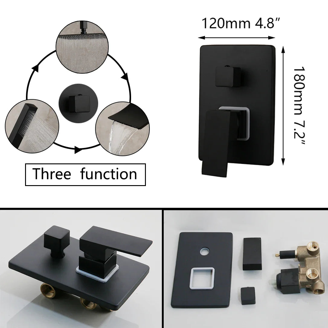 Afralia™ Matte Black LED Shower Faucet Set with Rainfall, Waterfall, Tub, and Hand Shower