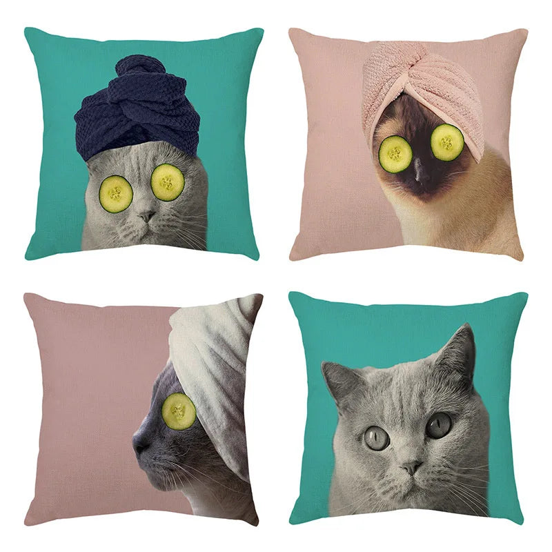 Afralia™ Cute Cat Face Decorative Cushion Cover Soft Linen Pillow for Home Sofa