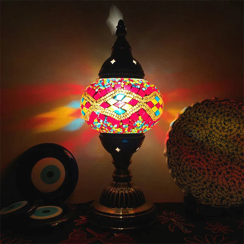 Afralia™ Colorful Mosaic Table Lamp, Handmade Stained Glass Lampshade