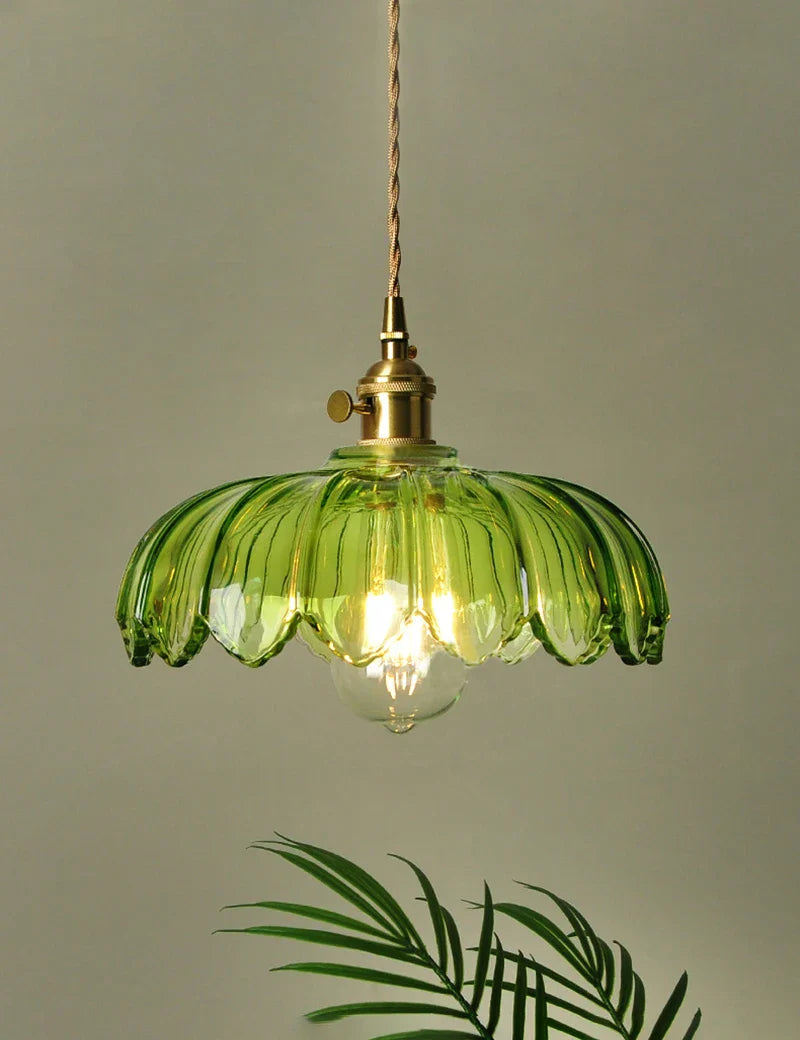 Afralia™ Classic Retro Glass Hanging Chandelier Ceiling Light Fixture White Green