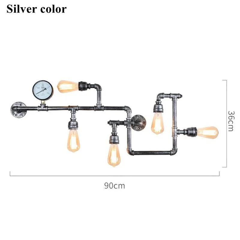 Afralia™ Industrial Water Pipe Wall Lights Iron Rust Retro Wall Sconce Vintage Home Lighting Fixtures