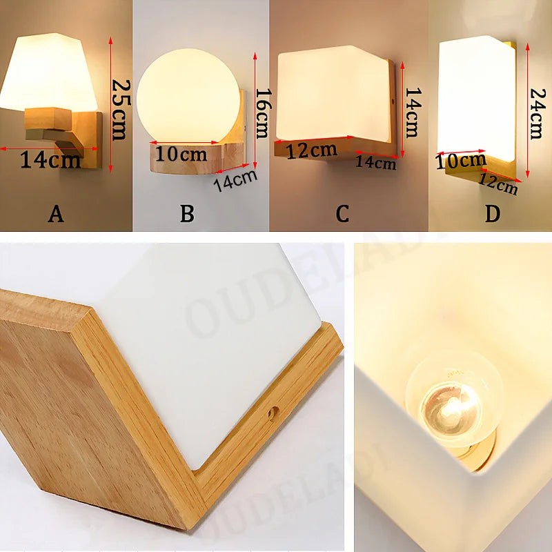 Afralia™ Nordic Wood LED Glass Wall Sconce for Modern Bedroom Hallway Decor