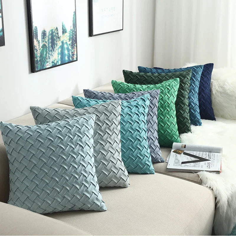 Afralia™ Soft Faux Suede Navy Pillow Cover with Woven Green Pattern