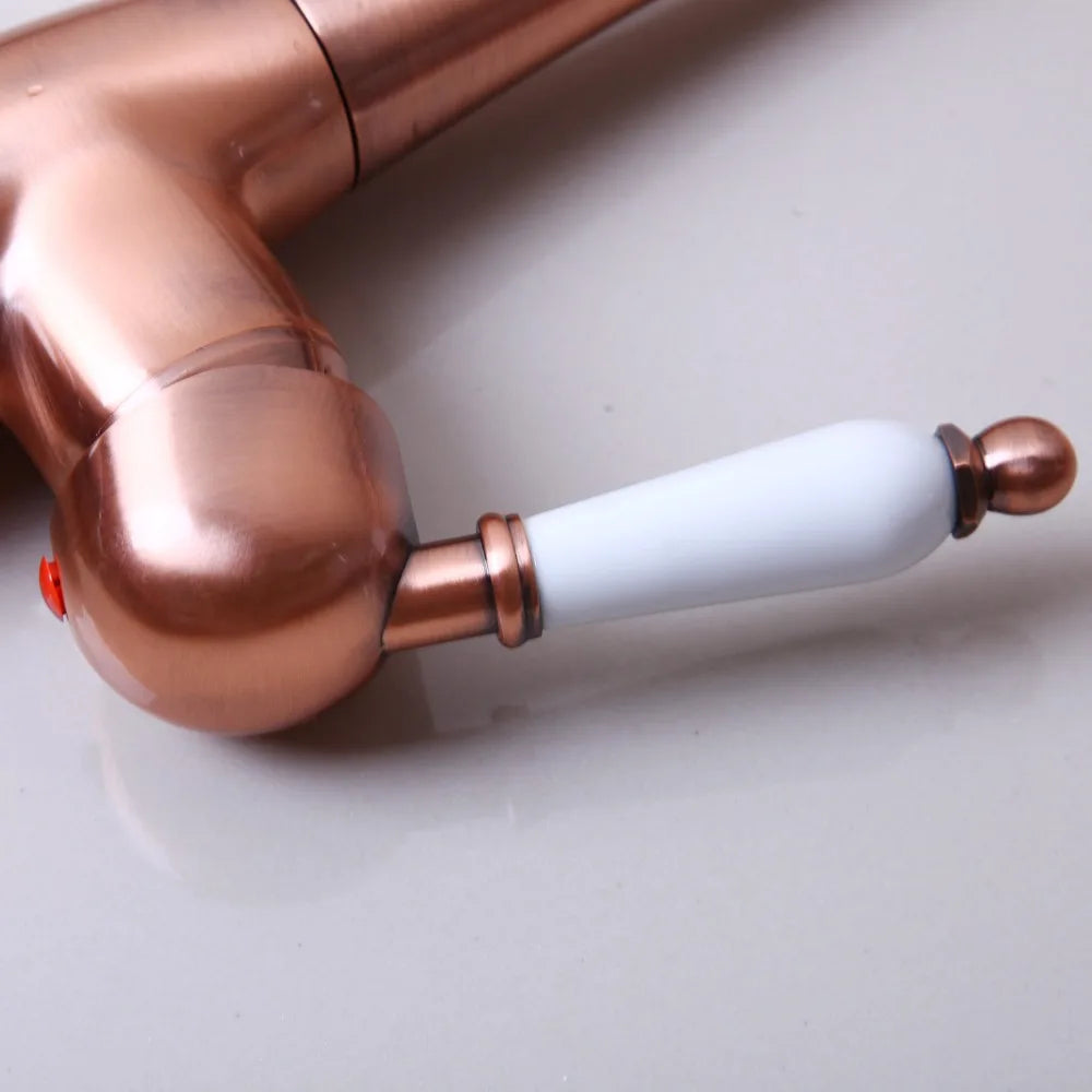 Afralia™ Antique Copper Kitchen Basin Mixer Tap with Ceramic Handle