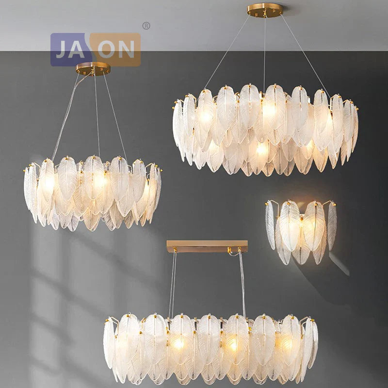 Afralia™ White Glass Goose Feather Chandelier: LED Art Deco Postmodern Designer Lighting