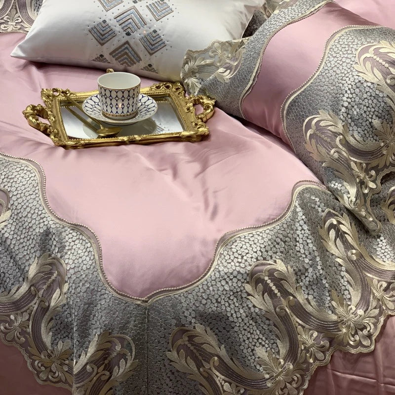 Afralia™ Luxury Lace Embroidery Bedding Set, 1000TC Egyptian Cotton, Princess Wedding Theme