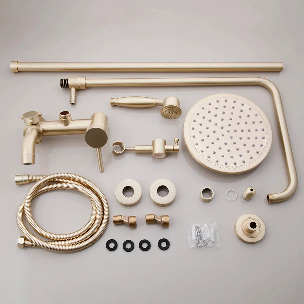 Afralia™ Round Golden Rainfall Shower Faucet Set with 8" Head and Handheld