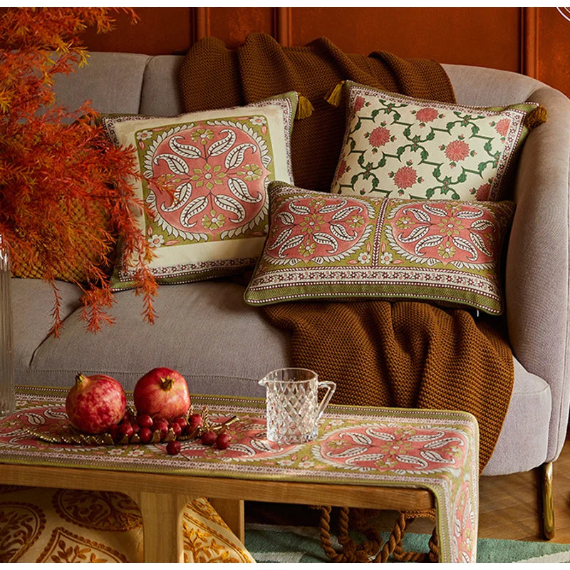 Afralia™ Datura Flowers Print Wool Velvet Mandala Cushion Cover Luxe Pillow Case