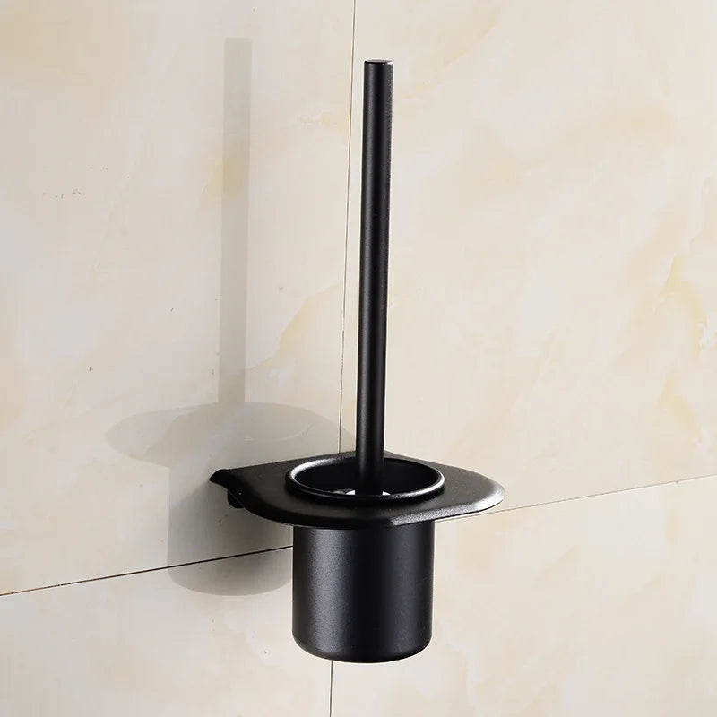 Afralia™ Stainless Steel Toilet Brush Holder, Wall Mount, Black, Bathroom Cleaning Kit