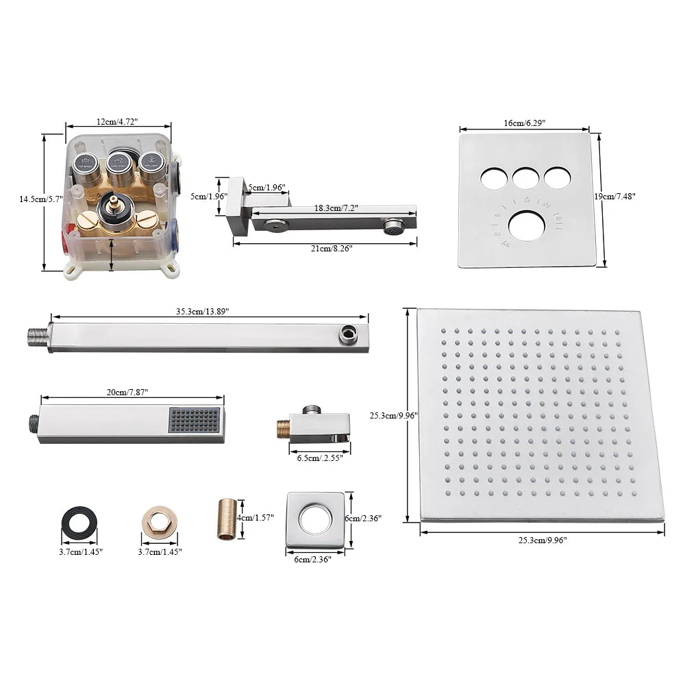 Afralia™ Brushed Nickel Thermostatic Shower Faucet Set for Wall Mount Bathroom with Rainfall Shower Head