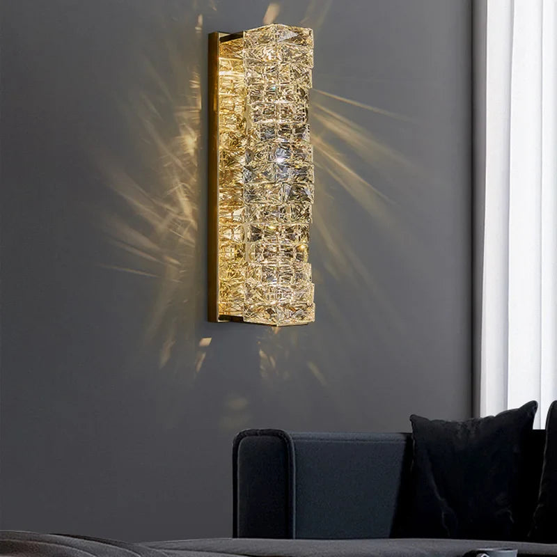 Afralia™ Gold Chrome Crystal Wall Sconce LED Lamp for Living Room Bedroom TV Background Lighting