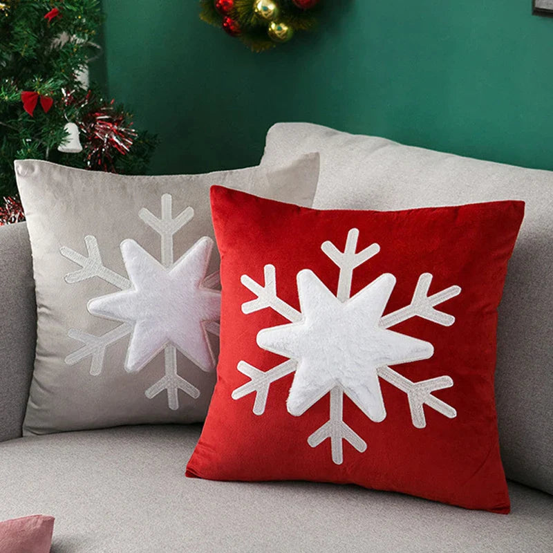 Afralia™ Snowflake Velvet Embroidery Pillow Cover 45x45cm - Red Pink Grey Square