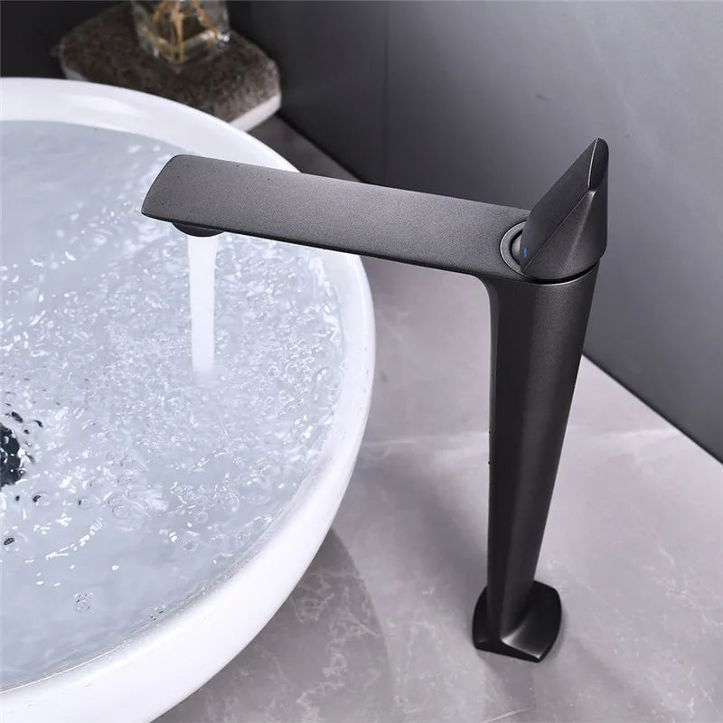 Afralia™ Black Brass Bathroom Sink Faucet Hot Cold Mixer Deck Mounted Water Tap