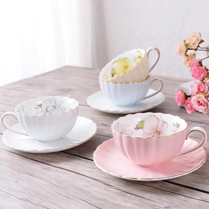 Afralia™ Pink Porcelain Tea Cup Set 200ML - English Afternoon Breakfast Coffeeware