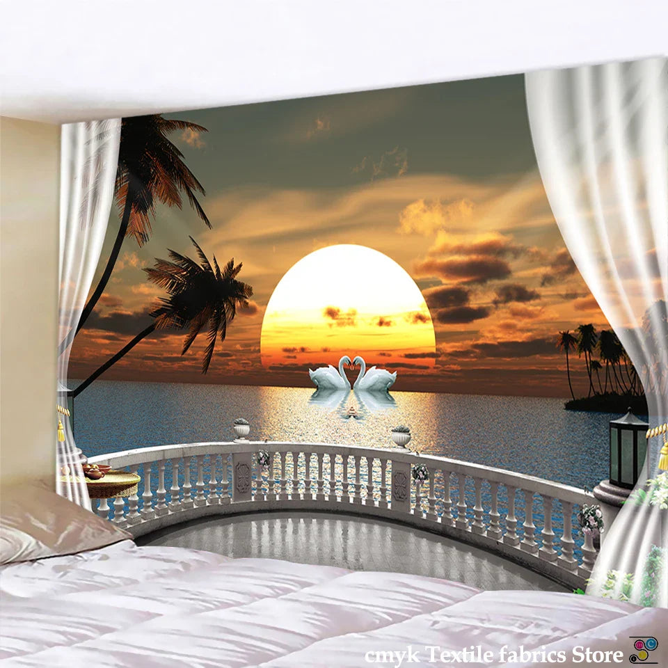 Afralia™ Sunset Sea View Wall Tapestry - Bohemian Mandala Wall Decor