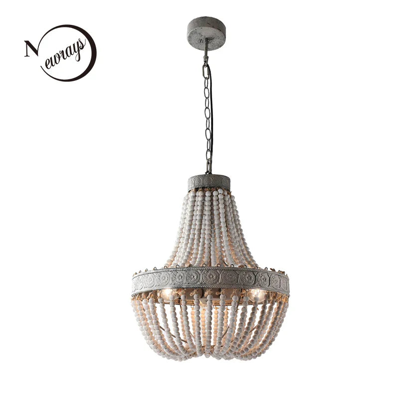 Afralia™ Wooden Beads Pendant Lamp with LED for Home and Business Décor