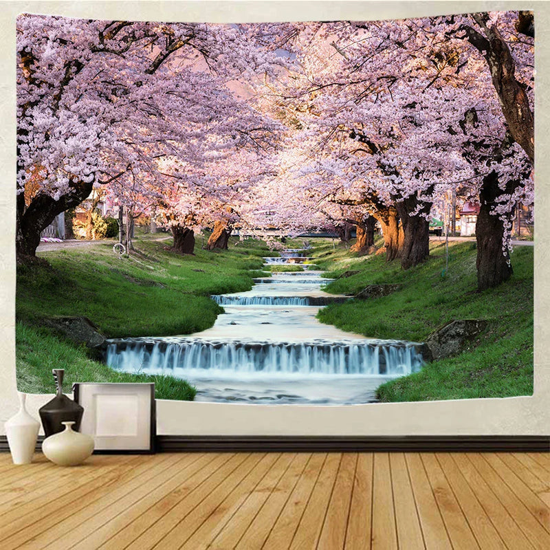 Afralia™ Forest Waterfall Art Tapestry: Boho Hippie Decor Yoga Mat Sofa Blanket