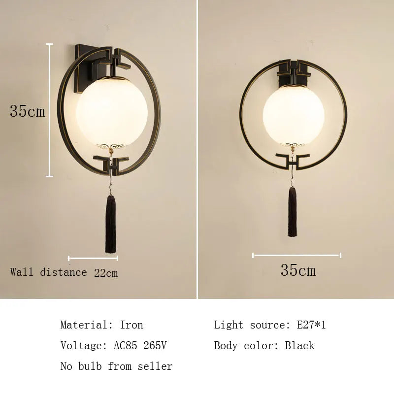 Afralia™ Round Iron Glass Wall Lamp Sconce for Porch Villa Stairway Bedroom