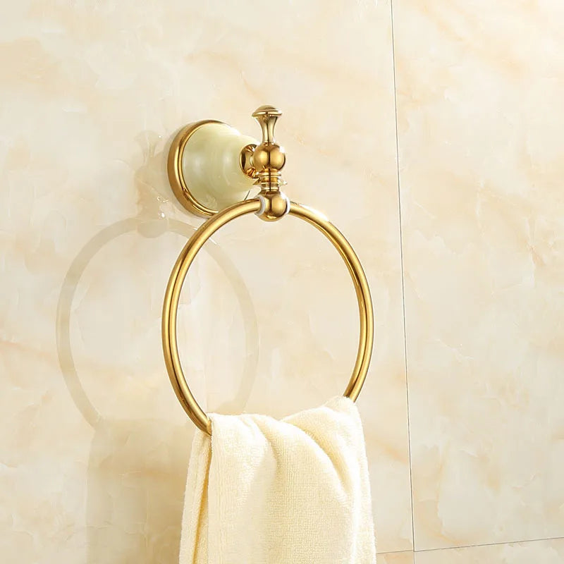 Afralia™ Gold Bathroom Accessories Set: Shelf, Towel Rack, Holder, Brush Holder, Bath Hardware