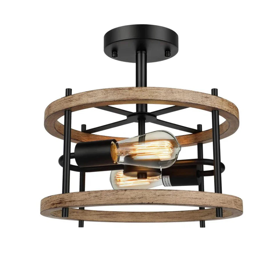 Afralia™ Wood Metal Chandelier Pendant Light Modern Design Ceiling Lamp