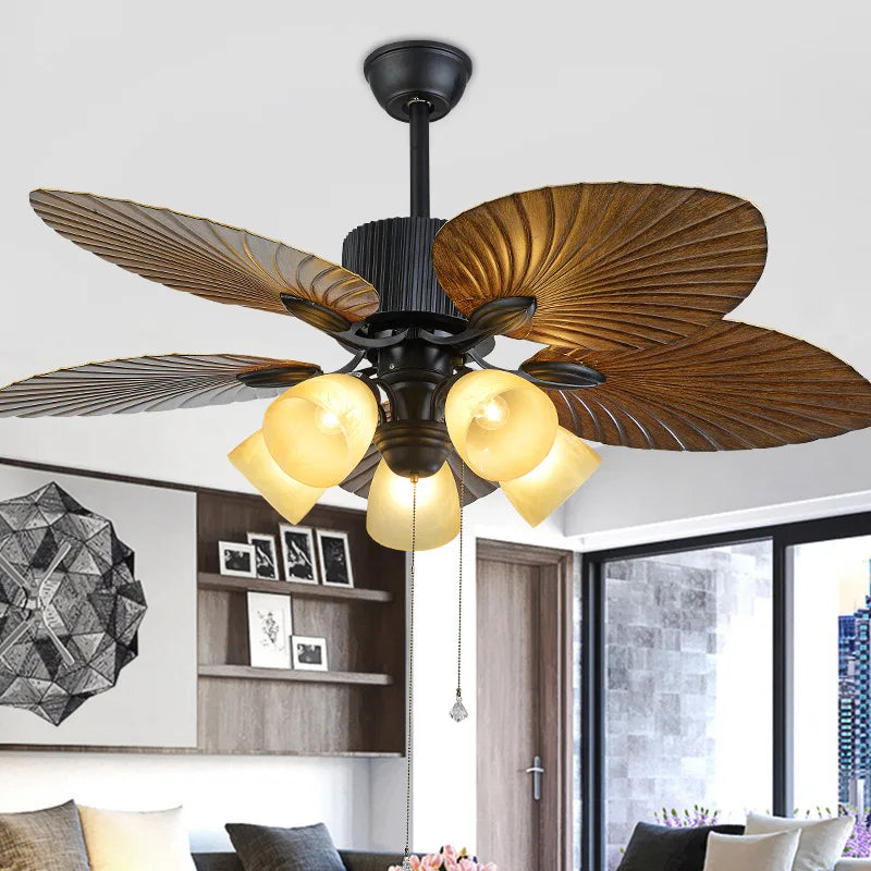 Afralia™ Solid Wood Chandelier Fan Light LED Ceiling Fan for Hotel Decor