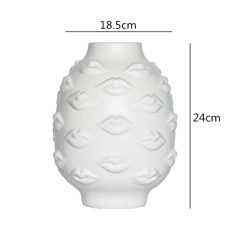 Afralia™ Abstract Character White Ceramics Vase Home Decor Handcrafted Modern Flower Arrangement