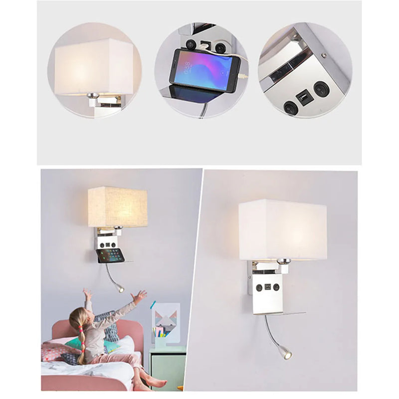 Afralia™ Wall Lamp: Rechargeable Reading Light with Switch and Phone Holder