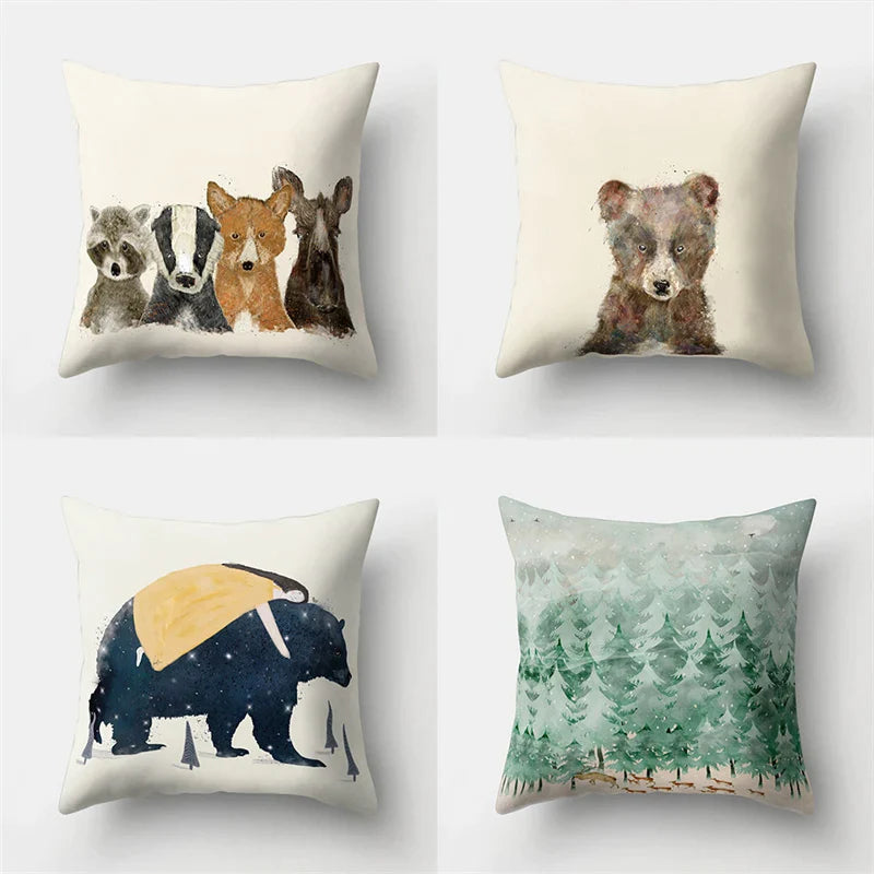 Afralia™ Minimalist Spring Tree Landscape Pillow Cover for Home Decor