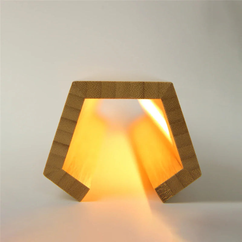 Afralia™ Bamboo Pentagonal LED Desk Lamp: Soft Glow for Home Office Bedside Reading