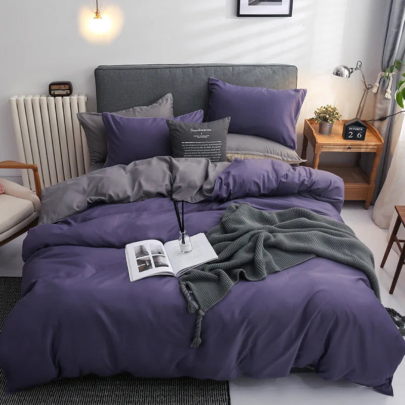 Afralia™ Luxe Solid Brown Purple Duvet Set with Sheet & Pillowcases