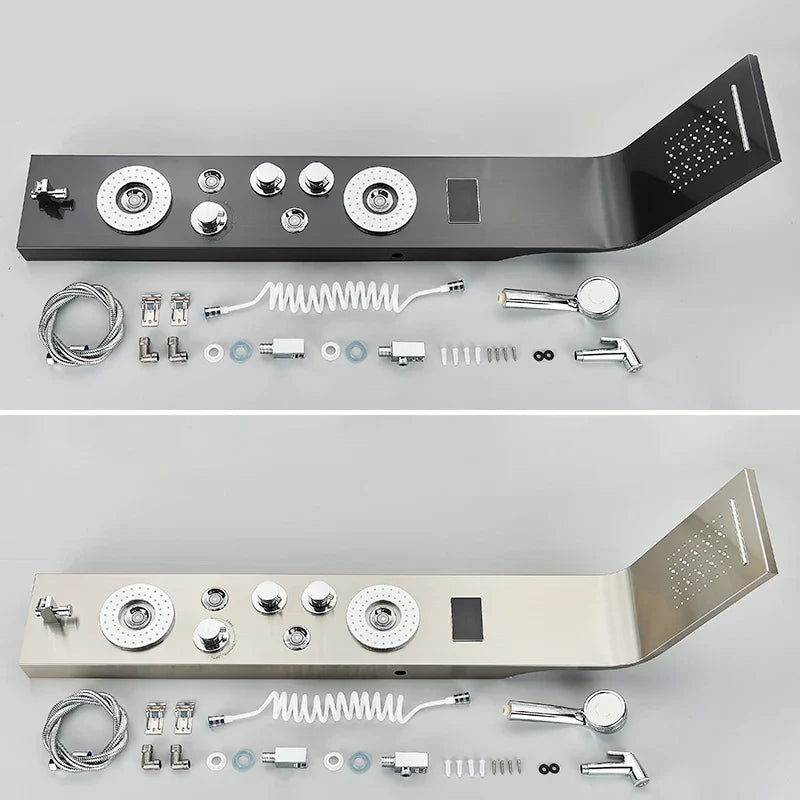 Afralia™ Black LED Waterfall Rain Shower Panel with Massage Sprayer and Bidet Tap