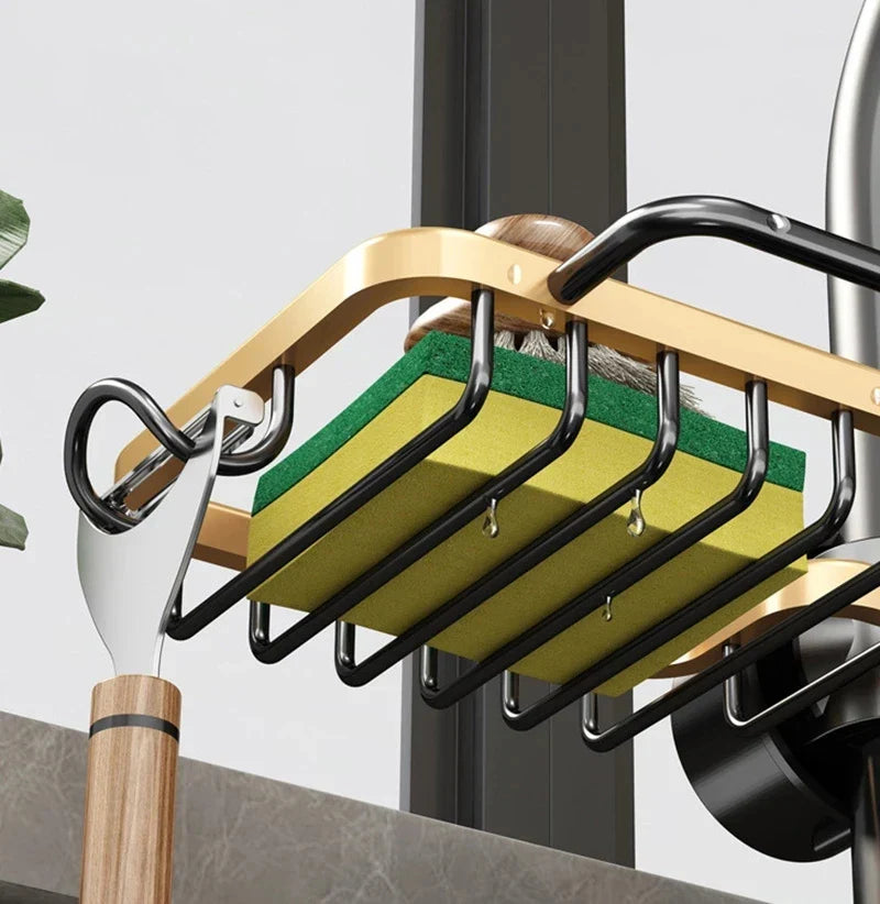 Afralia™ Adjustable Kitchen Sink Rack with Soap Dish and Hooks