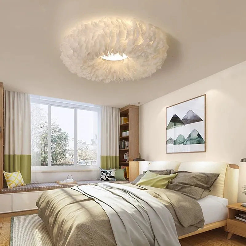 Afralia™ Modern Feather LED Ceiling Chandelier for Home Living Room Bedroom Wedding Lighting