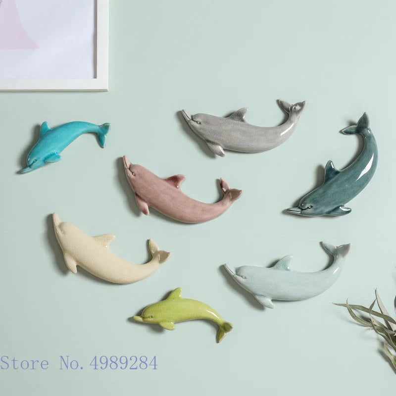 Afralia™ Dolphin Fish Ocean Background Ceramic Wall Decoration for Children's Room