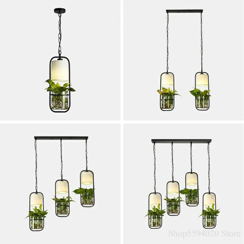 Afralia™ Modern Chinese Plant Pendant Light Black Industrial Hanging Lamp