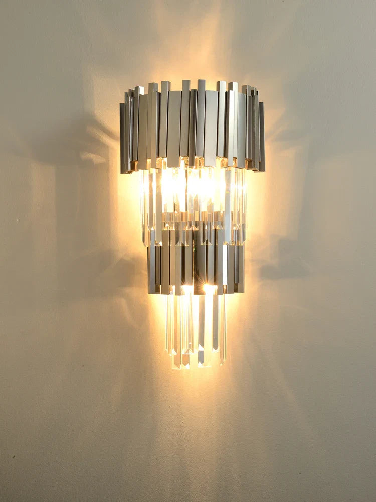 Afralia™ Crystal Golden LED Wall Sconce Stainless Steel Postmodern Art Deco Wall Light