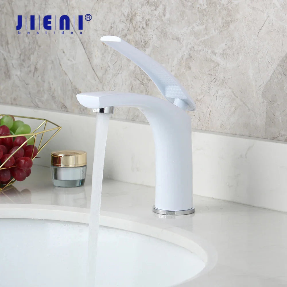 Afralia™ Polished White Bathroom Faucet Mixer Tap - Single Handle Basin Sink Tap