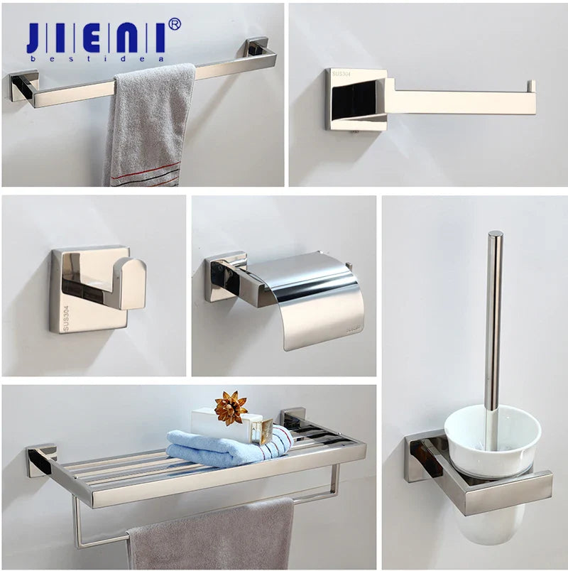 Afralia™ Stainless Steel Bathroom Hardware Set: Toilet Paper & Brush Wall Combo Kit