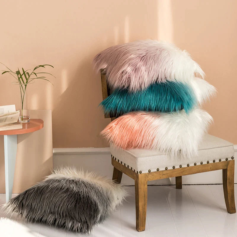 Faux Fur Cushion Cover 50x50cm in Pink Grey Blue Orange for Stylish Home Decor by Afralia™