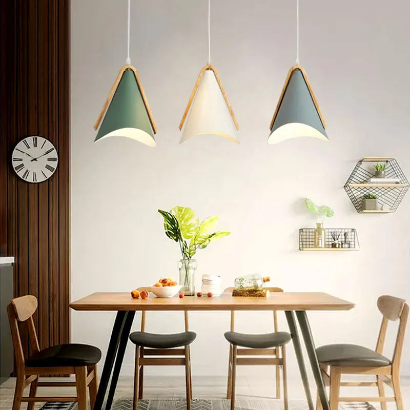 Afralia™ Nordic Modern E27 LED Wood Iron Pendant Lamp for Study Bedside - Home Improvement