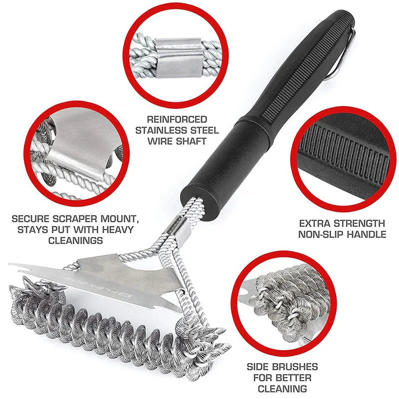 Afralia™ BBQ Triple Head Brush - Grill Cleaner Tool for Barbecue and Oven