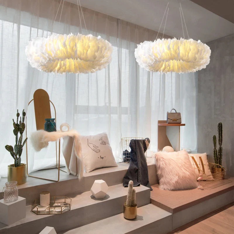 Afralia™ Feather Chandelier: Nordic Design Large Ring Lighting for Kids' Room, Bedroom, Staircase, and Restaurant