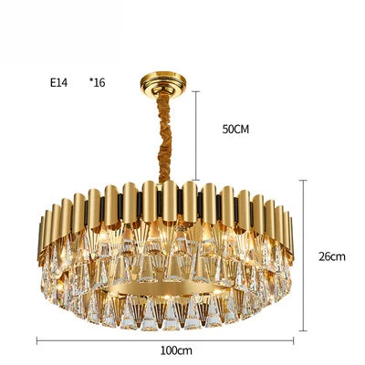 Afralia™ Golden Stainless Steel Crystal Chandelier | LED Round Oval Lustre Fixture